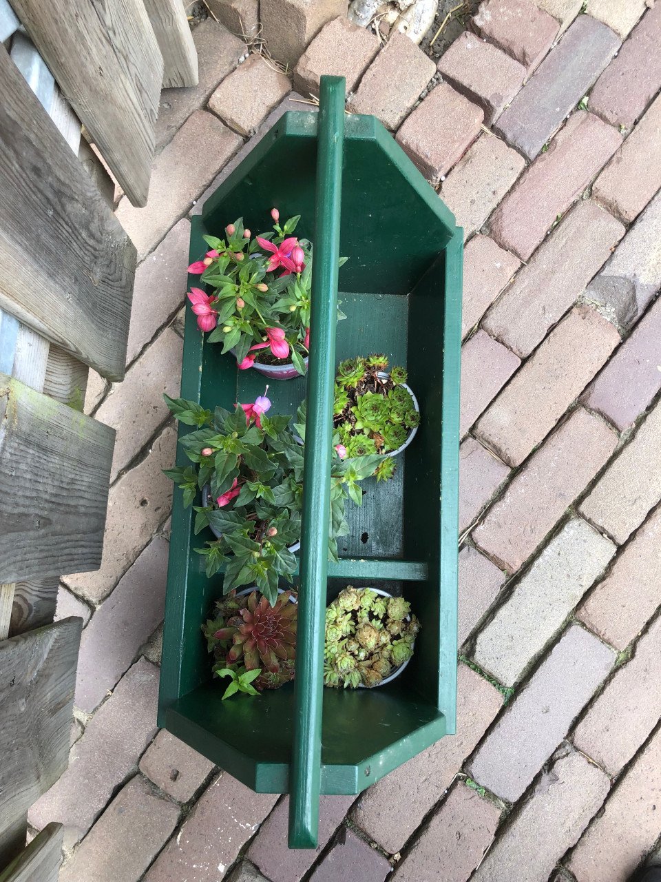 Groene houten bak.