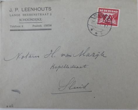 Envelop, 1947, Schoondijke-Sluis