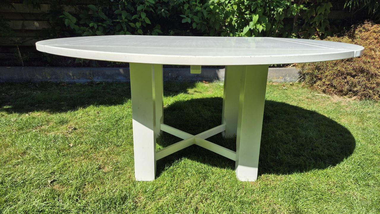 Massief eikenhouten eettafel, wit gespoten, inklapbaar