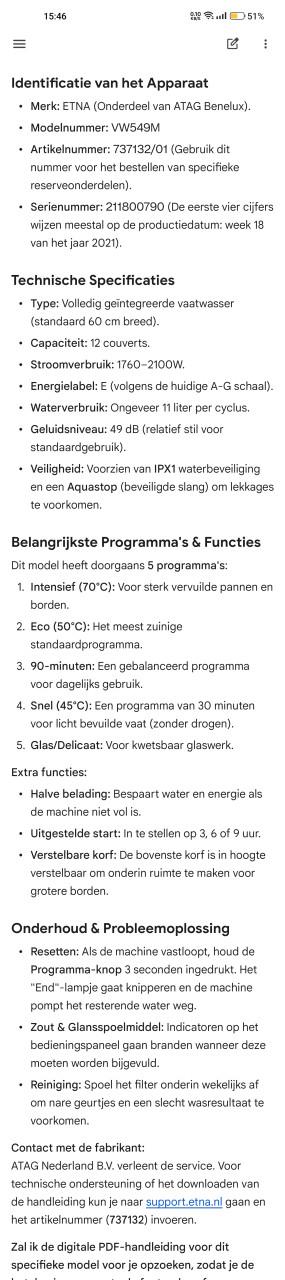 Etna Inbouwvaatwasmachine 2021 - gebruikt maar goede staat!