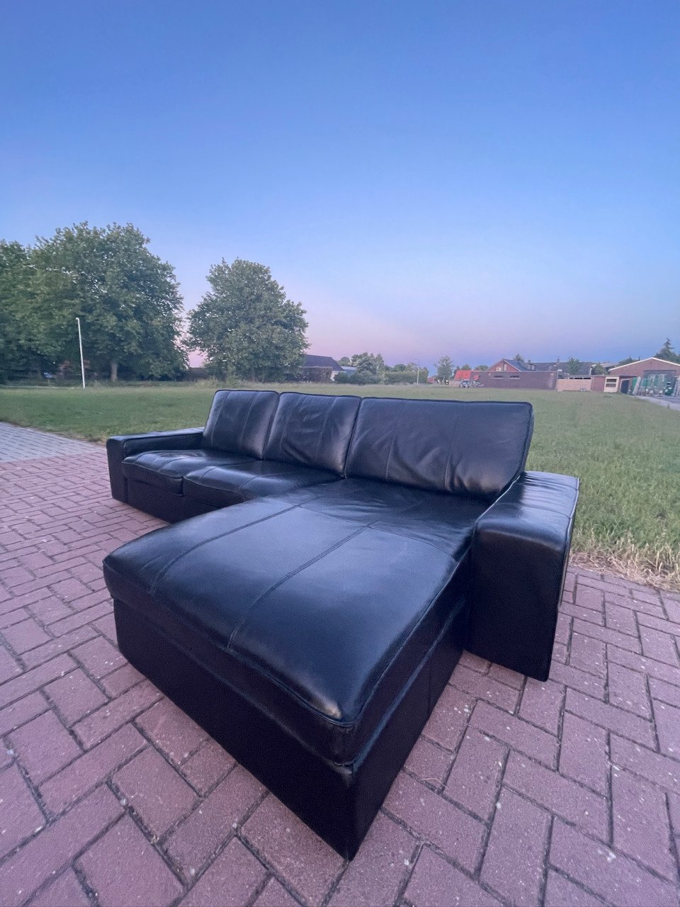 GRATIS LEVERING HEELNL Mooie Zwarte Echt Leer Hoekbank