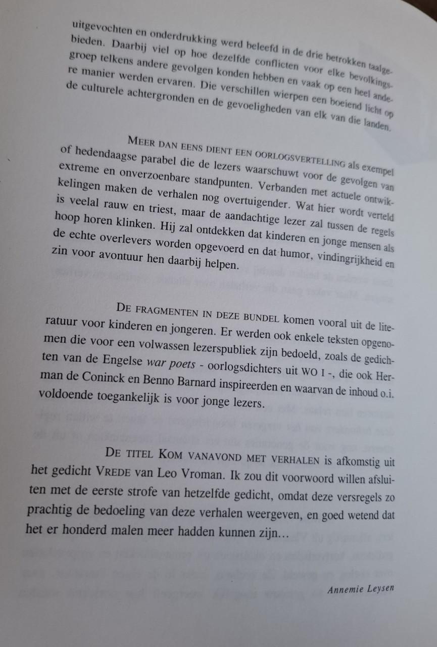 Kom vanavond met verhalen / oorlog in verhalen en gedichten, A. Leysen e.a.
