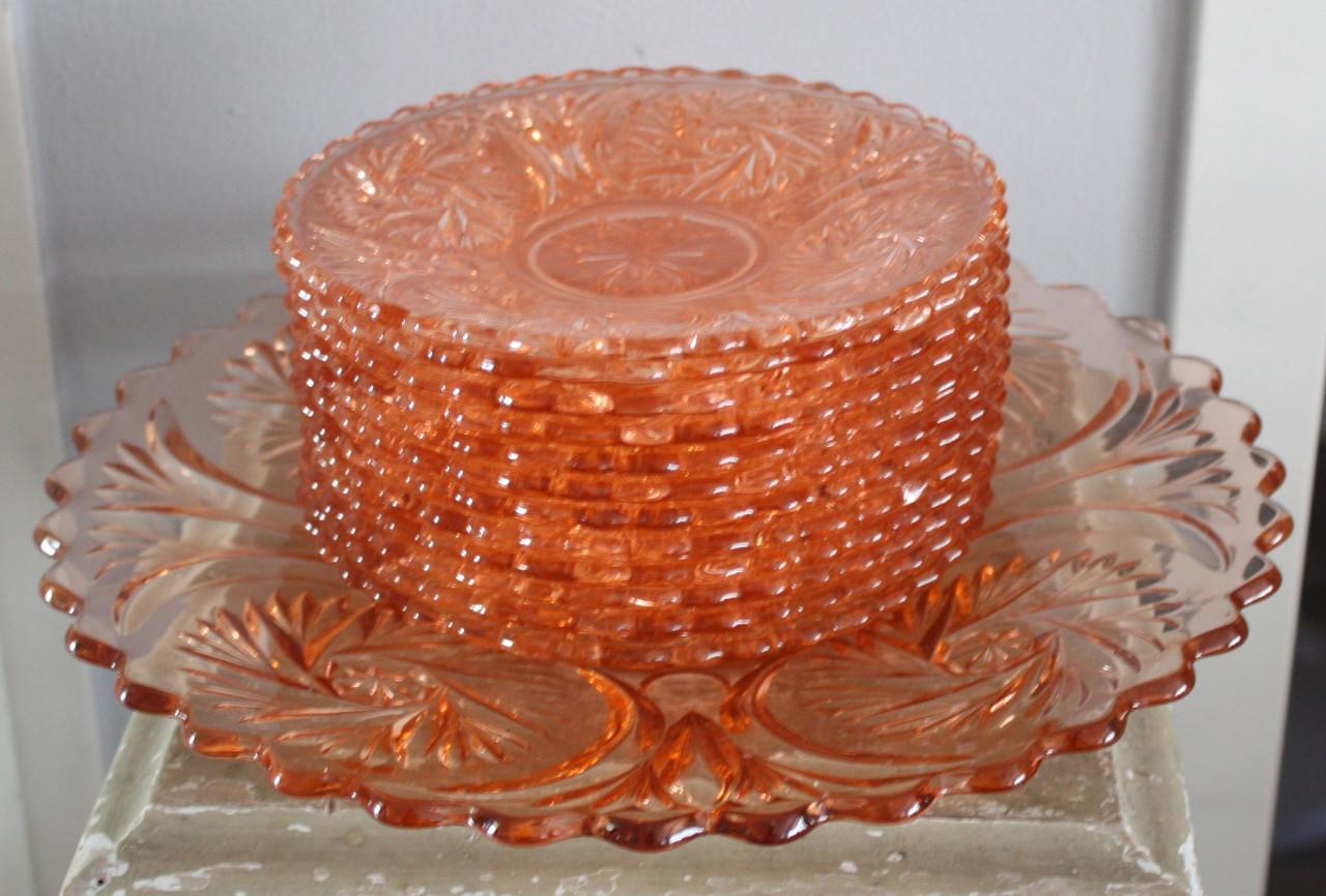 Vintage gebak servies Gebak Roze glas