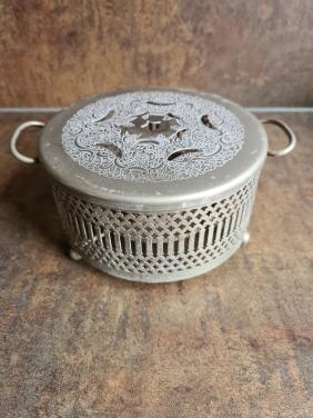 Brocante zilverkleurige theelichtwarmer