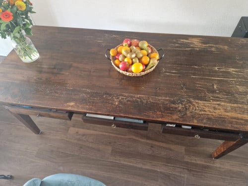 Houten eettafel 220 x 98 met 3 lades