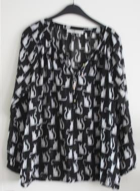 Blouse shirt zwart wit poezen  print maat xl