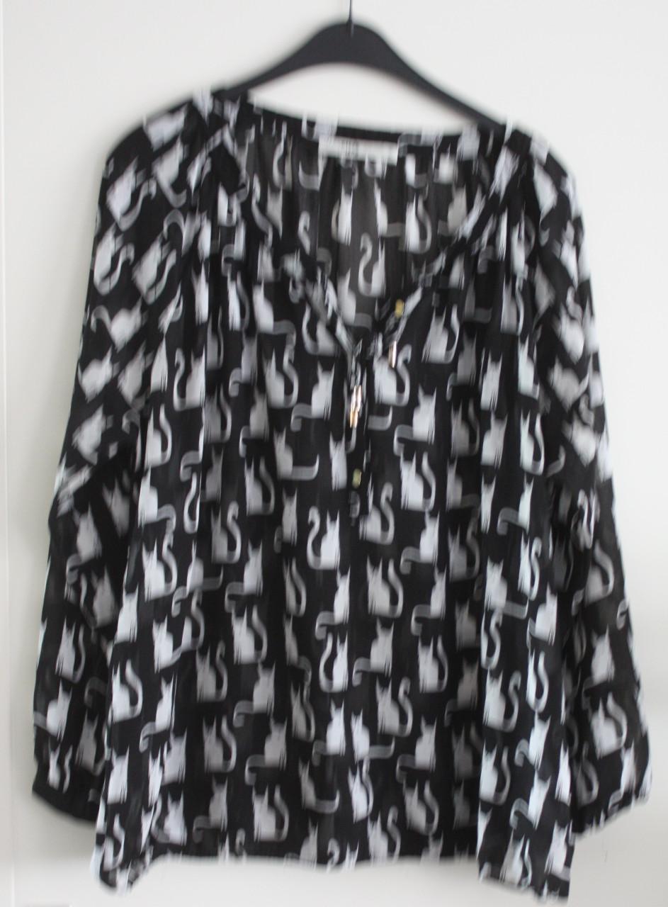 Blouse shirt zwart wit poezen  print maat xl