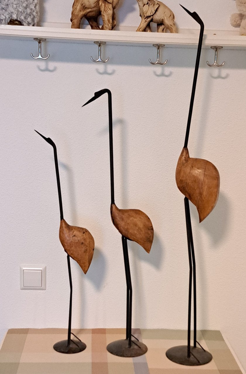 Set van 3 mooie decoratieve reigers metaal/hout