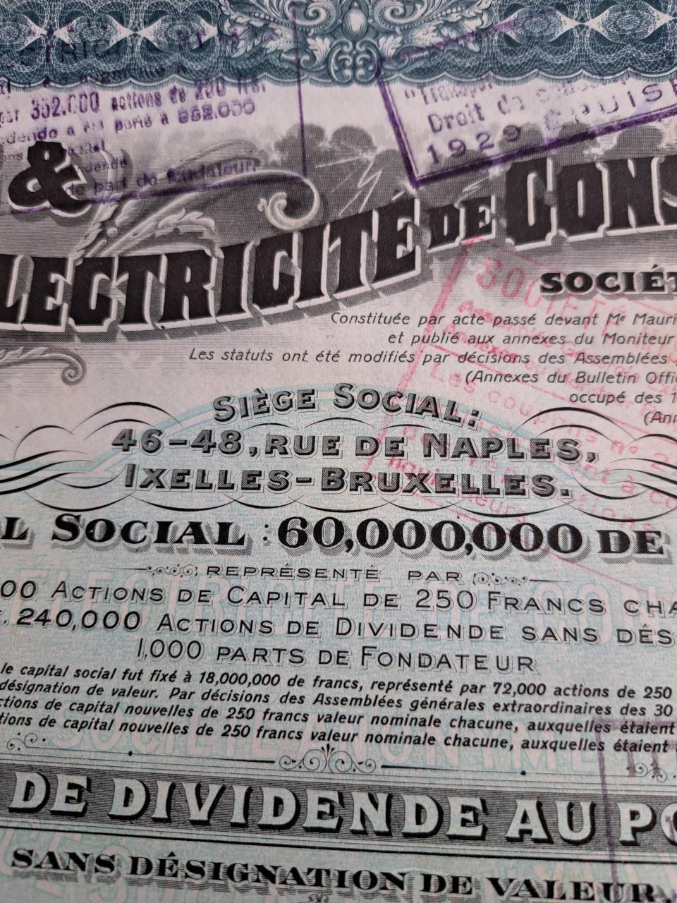 Oude aandelen tramways & electricite de constantinople 1929