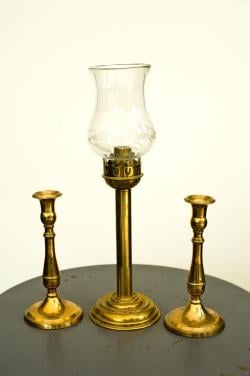 Koperen Kaarsen standaard en lamp.