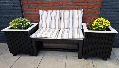 Nieuwe, stevige tuinbank incl. 2 plantenbakken - strak design