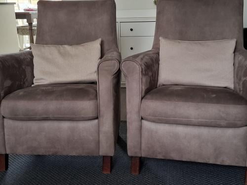 2 suède leer fauteuils