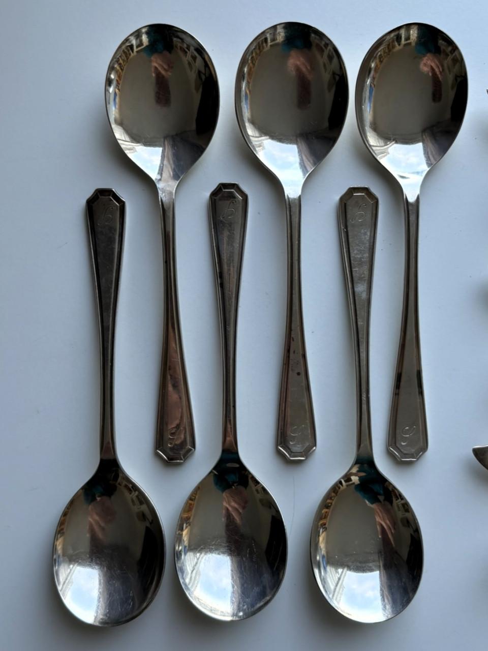 6 lepels - 3 vismessen - 3 visvorken - verzilverd