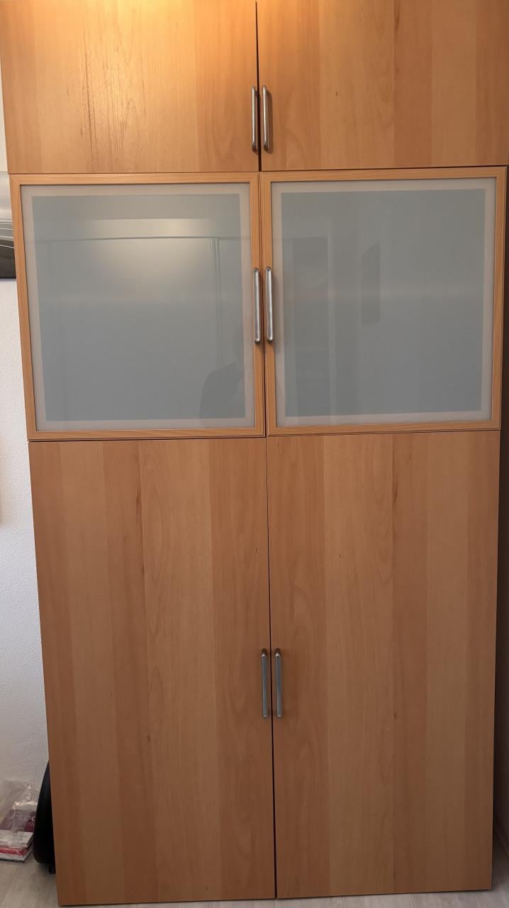 Beukefineer kast Besta met melkglazen deuren