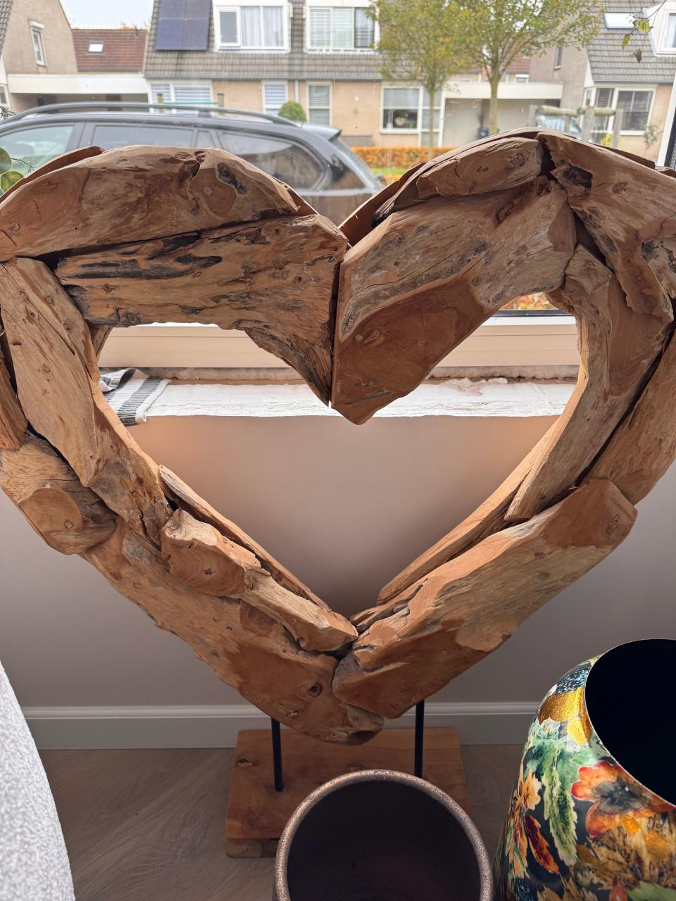 Houten hart decoratie groot 2 stuks