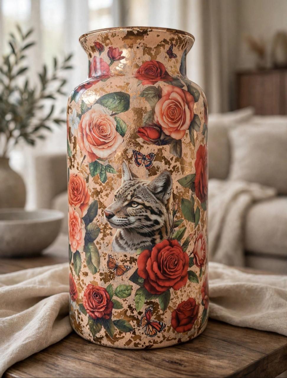 Decoupage vaas. 50cm.