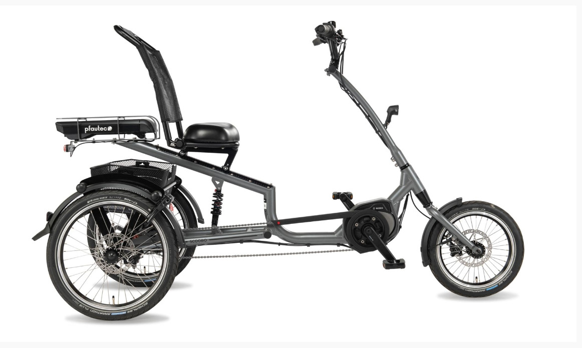 Stabiele E 3 wieler de Pfautec Scoobo met bosch middenmotor 500 Wh