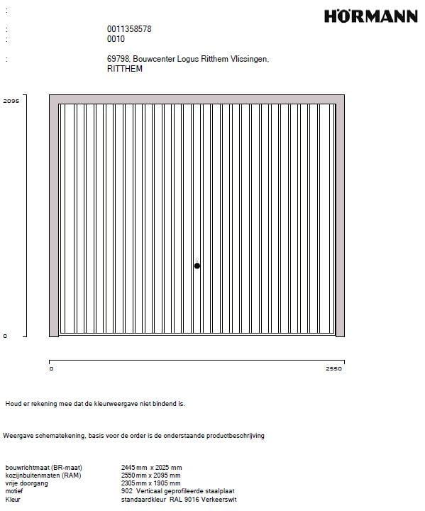 Hörmann kanteldeur N80 2445x2025 mm NIEUW