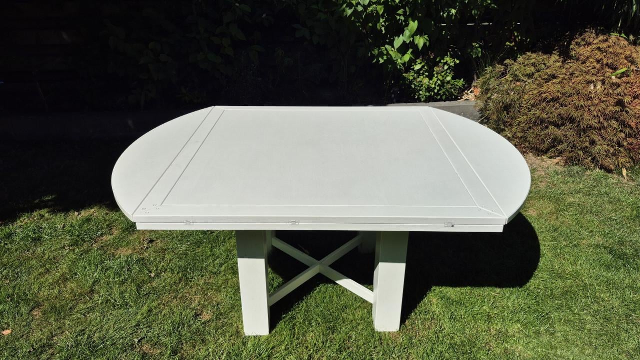 Massief eikenhouten eettafel, wit gespoten, inklapbaar