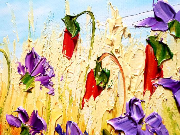 " Flowers in the Meadow "Prachtig Olieverfschilderij van Urszula Lemańska