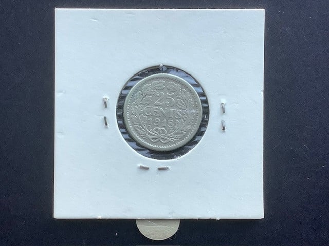 Wilhelmina, 25 cent 1918 zilver.
