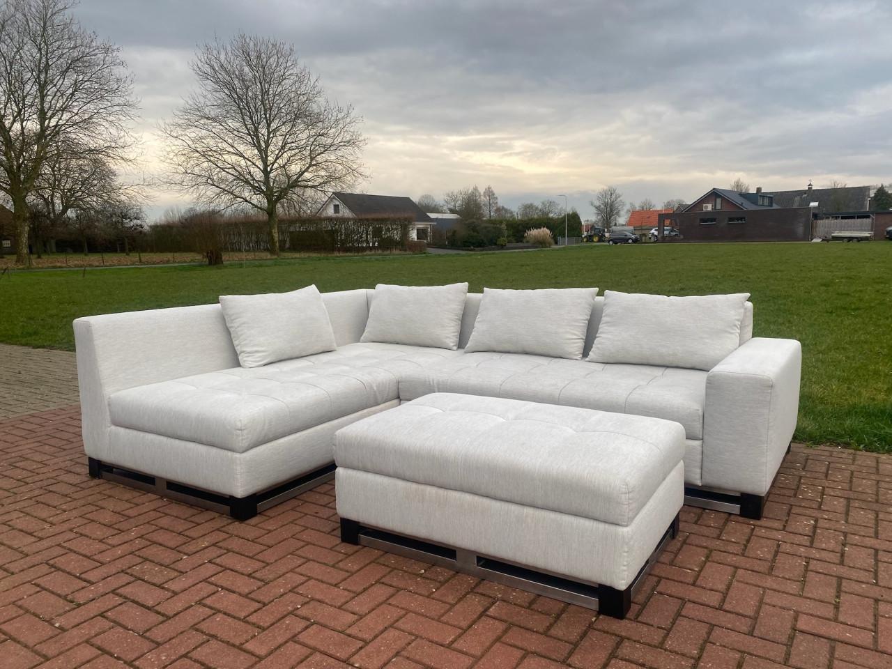 Grijze Stoffen Hoekbank met Hocker-Ruim Lounge Comfort-Gratis Levering