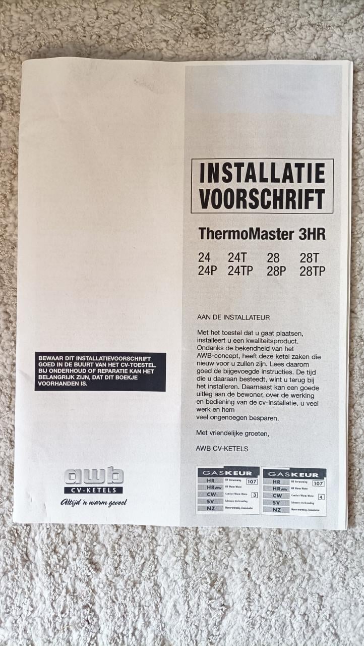 Handleiding van een AWB Thermomaster 3HR cv ketel. Gratis.
