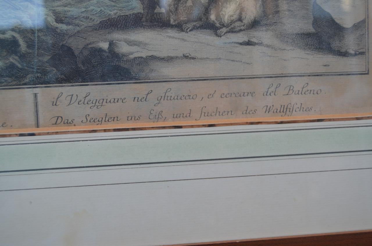 Nederlandse opticaprent 'Walvisvaart/vangst' ca. 1750