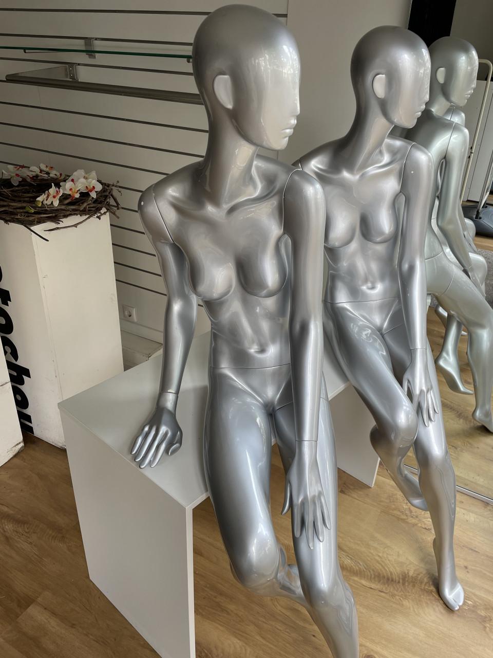 Glansgrijze zittende design paspoppen