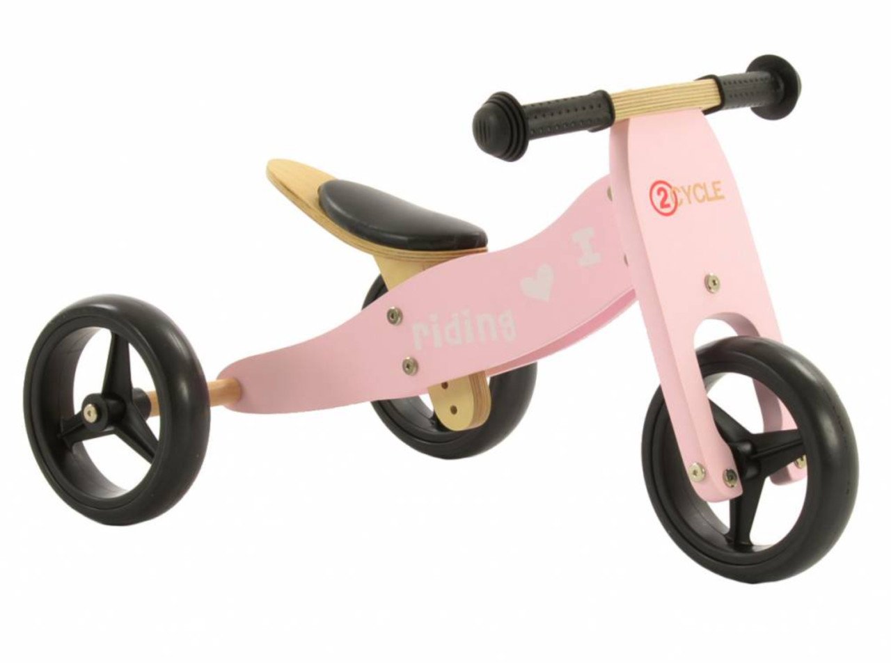 2 in 1 2Cycle houten loopfiets/driewieler roze