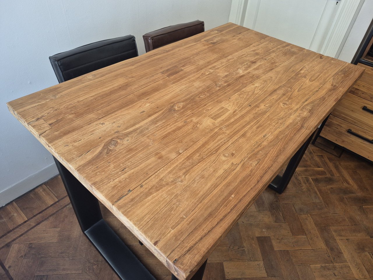 Romaro industrieel bartafel met 4 barkruk stoelen teakhout