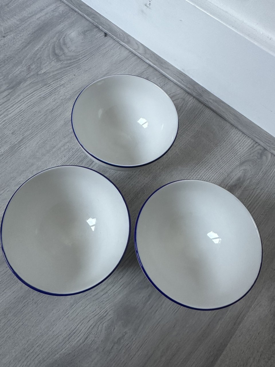 3 wit/blauwe soepkommen