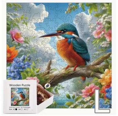 Houten puzzel : Large ( ijsvogel + speciale stukjes )
