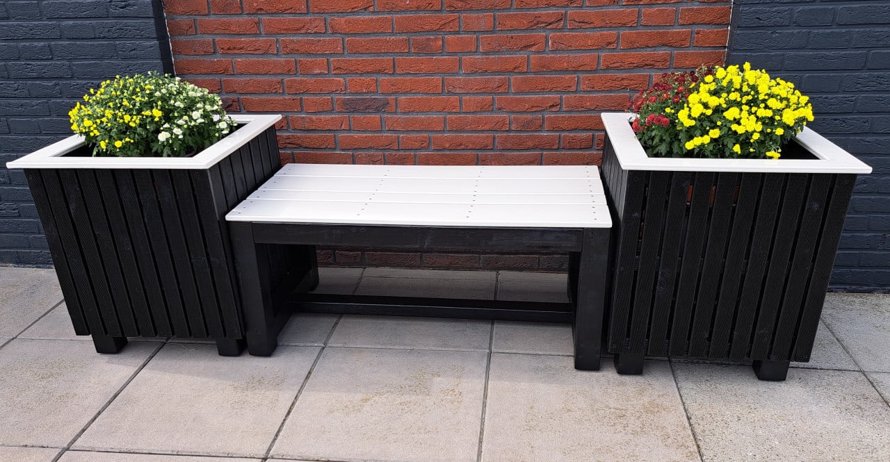 Mooie, stevige tuinbank incl. 2 plantenbakken - strak design