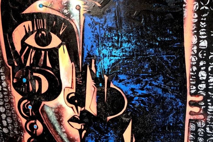 ...Dulcinea en azul .... Acrylschilderij van Simeon Gonzales 100 cm x 75 cm