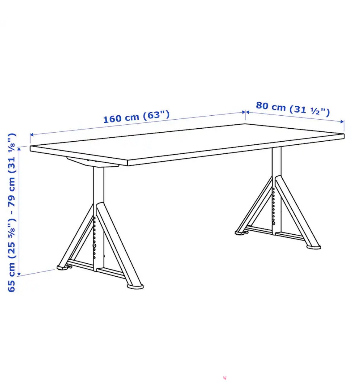 Ikea IDASEN Bureau, zwart/donkergrijs, 160x80 cm