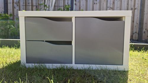 Ikea Kallax open kastje met lades en kastdeurtje