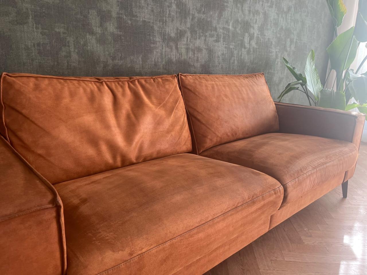 Suède leren 3-zitsbank cognac met nekrol - 212x87x83cm