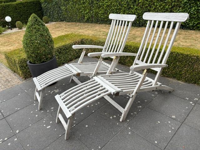 Dekchair, teakhout (2 stuks) inclusief kussen (2 stuks)