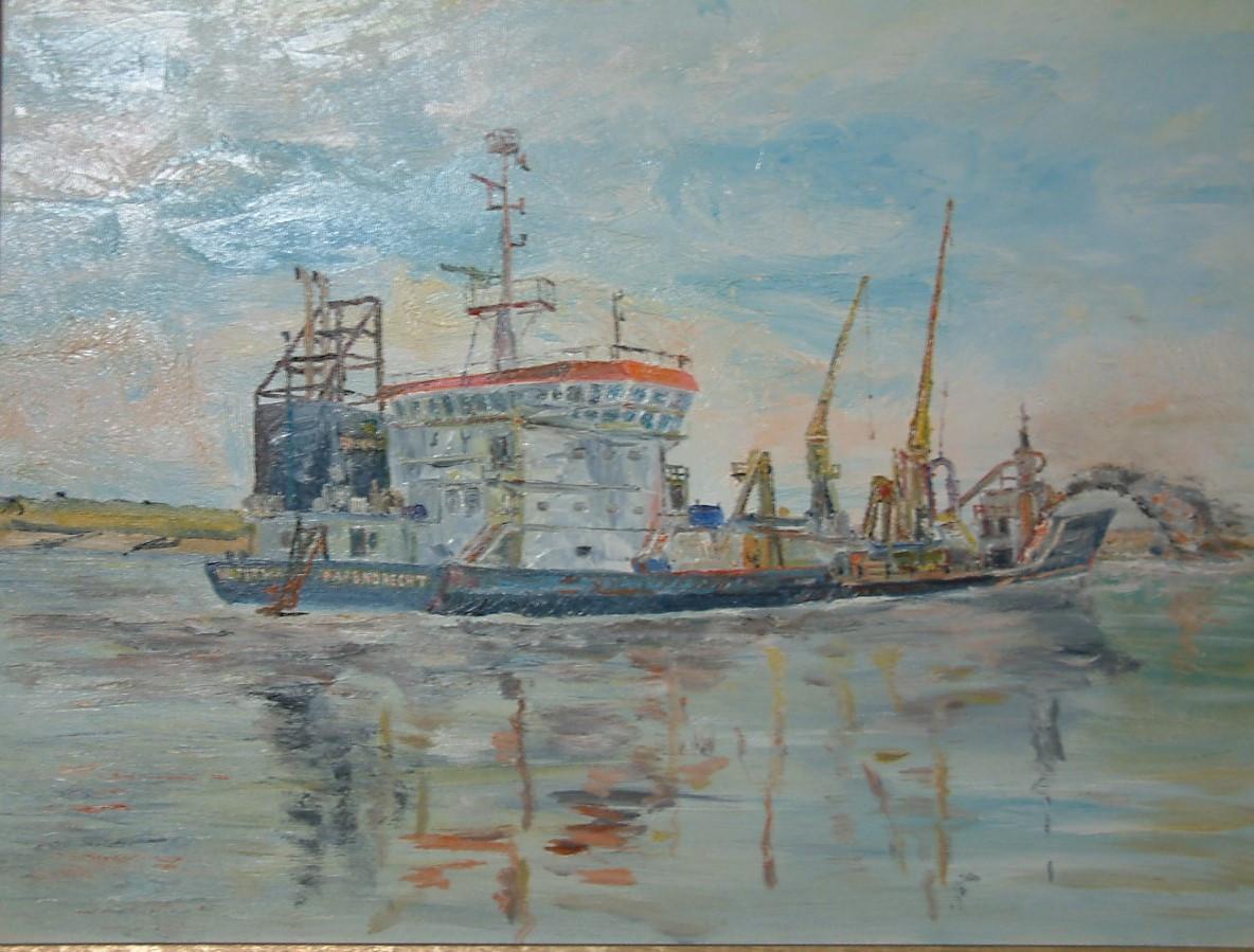 Opspuiten strand   60 x80 cm  jac Caljouw  schilderijen  Arnemuiden