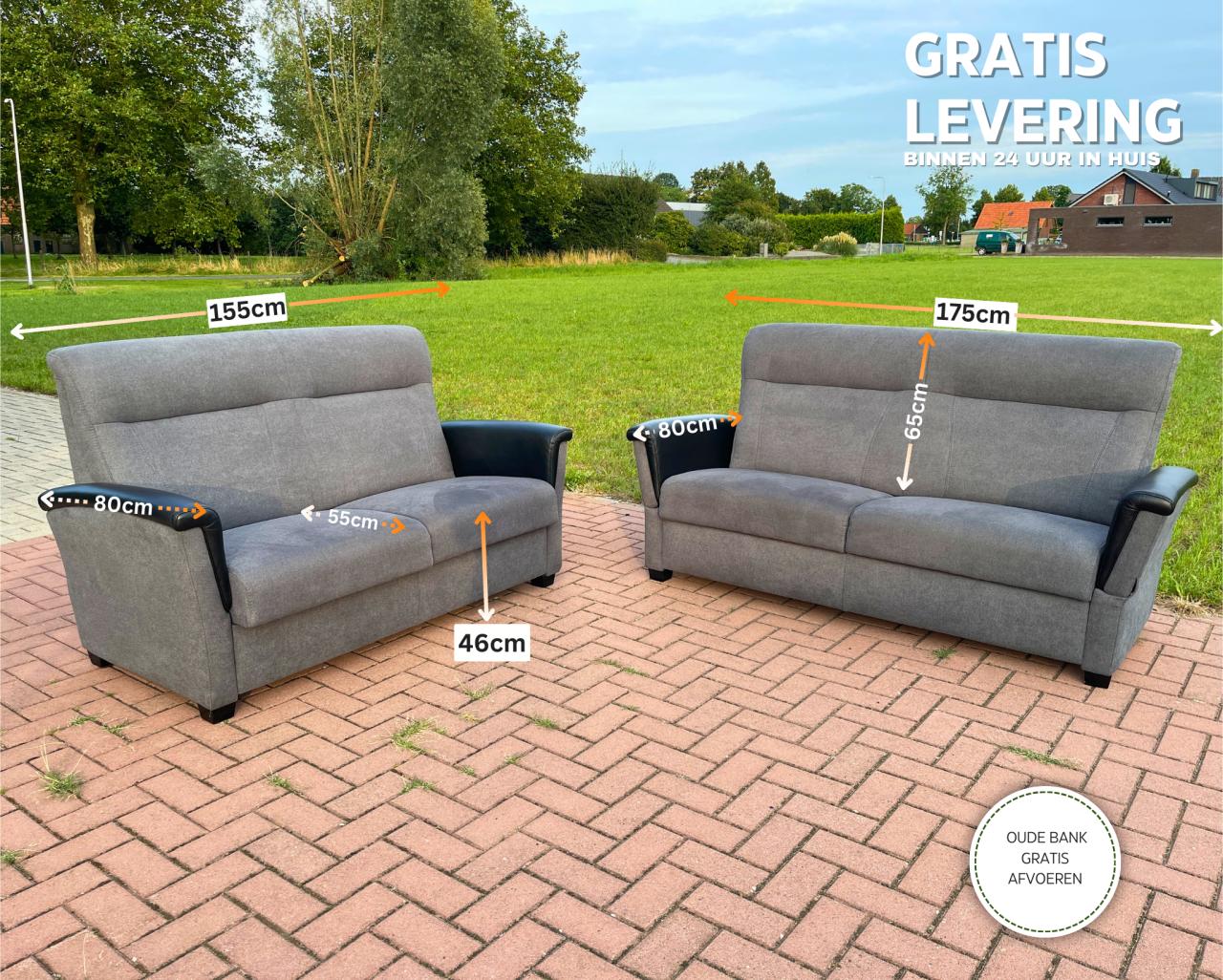 3 + 2.5 Zits Antraciet Bankstel-Verstelbaar Lounge Comfort-Gratis Levering
