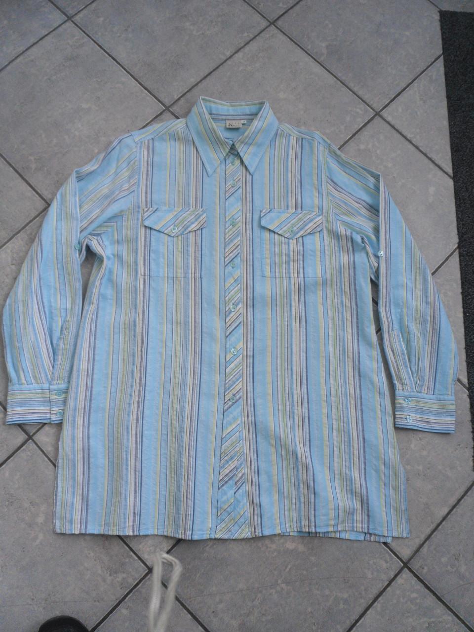 GEEL BLAUWE BLOUSE MAAT 46 --- 1 X GEDRAGEN 100% KATOEN ENZ