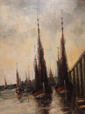 Schilderij vissers haven