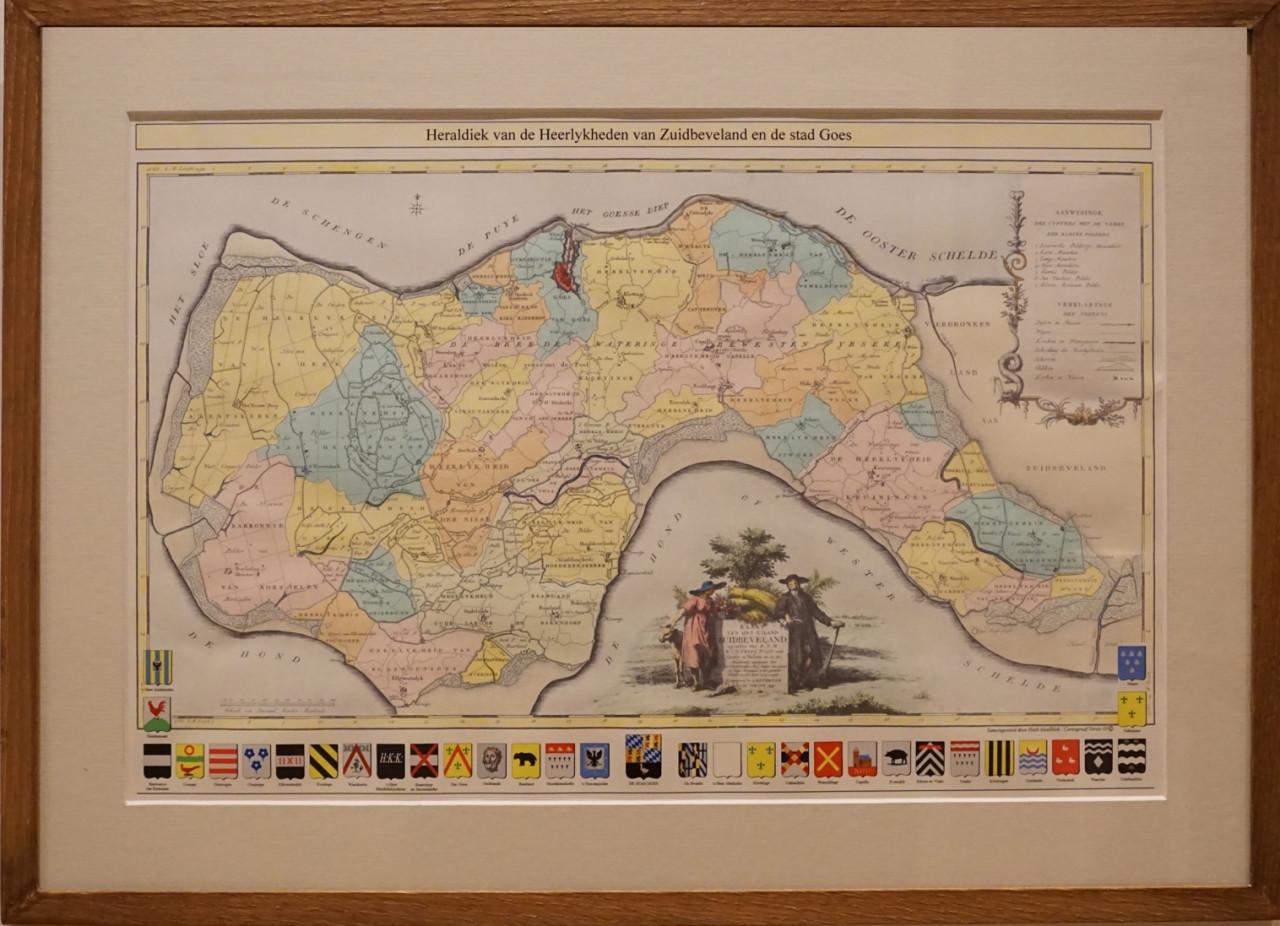 Antiquarische kaarten, geen kopie, opnieuw ingekleurd en ingelijst