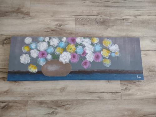 Prachtig groot blauw canvas schilderij met bloemen IKEA.