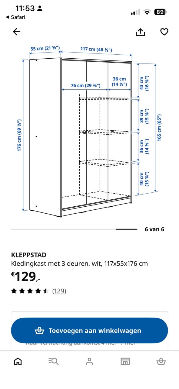 KLEPPSTAD Ikea kast (3 deurs)