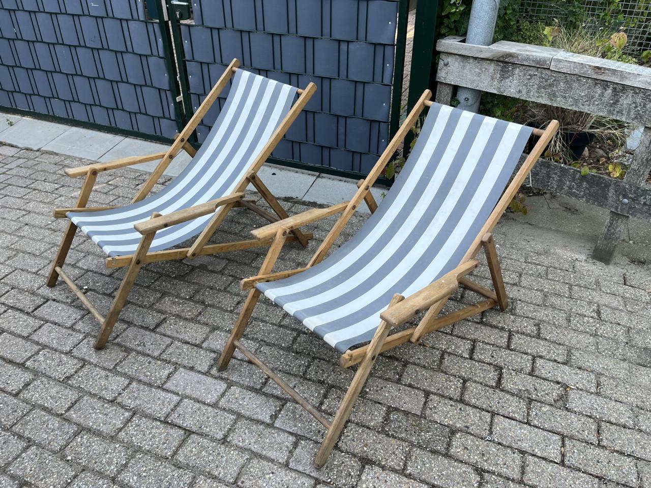 Strandstoelen met armleuning, stof gestreept