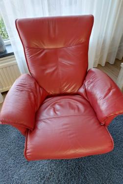 Rode leren (relax) fauteuil, gratis afhalen