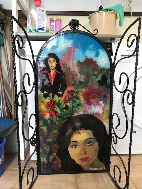 Te koop; zeldzaam achterglas schilderij haardscherm vintage vicky leandros