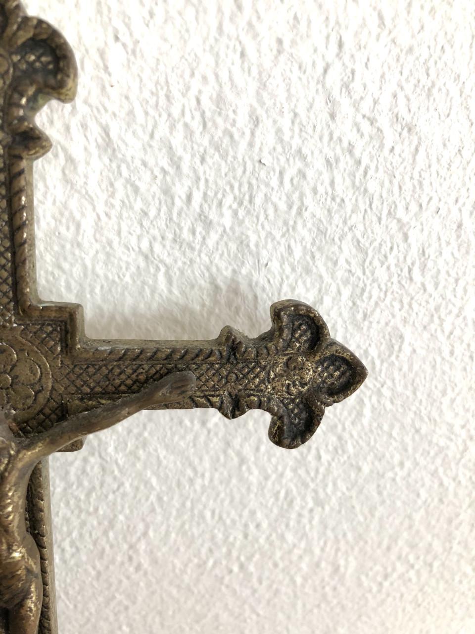 Mooie brocante heilige messing crucifix/kruisbeeld